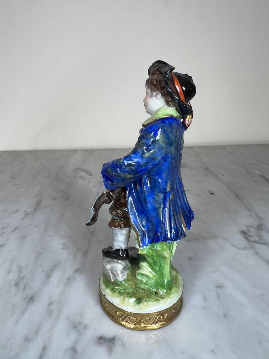 "hurdy-gurdy Player" German Polychrome Porcelain, Late 19th Century-photo-2