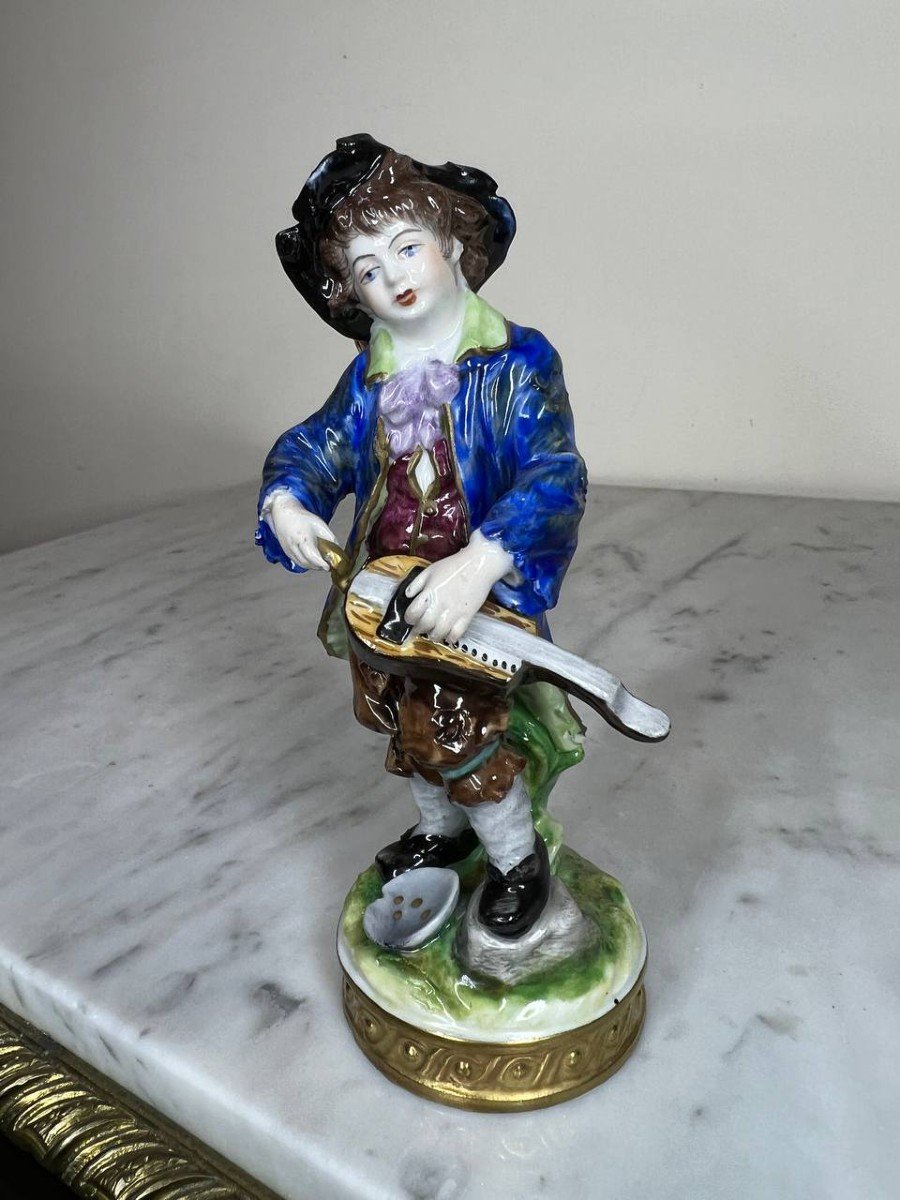 "hurdy-gurdy Player" German Polychrome Porcelain, Late 19th Century-photo-3