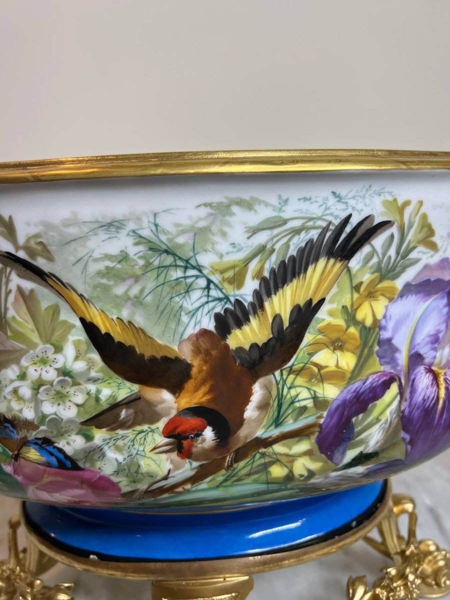 Jardinière Or Porcelain Bowl With Chiseled Gilt Bronze Mount, Signed Mourlot 43, 19th Century-photo-4