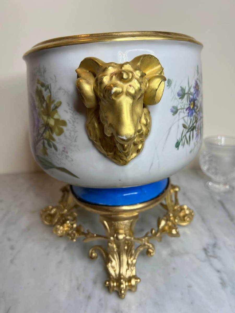 Jardinière Or Porcelain Bowl With Chiseled Gilt Bronze Mount, Signed Mourlot 43, 19th Century-photo-5