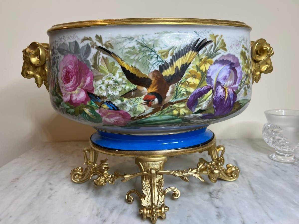 Jardinière Or Porcelain Bowl With Chiseled Gilt Bronze Mount, Signed Mourlot 43, 19th Century