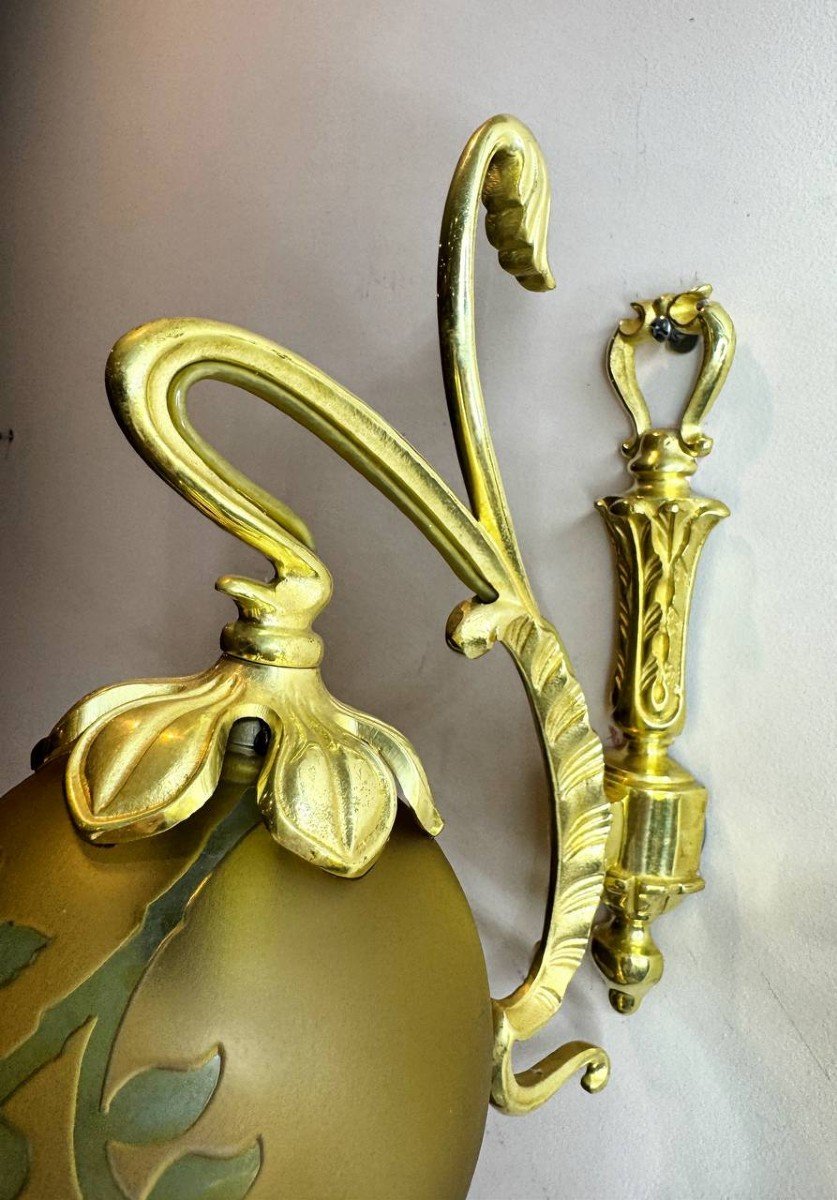 Art Nouveau Style Wall Lights In Glass Paste By Lucien Gau.-photo-7