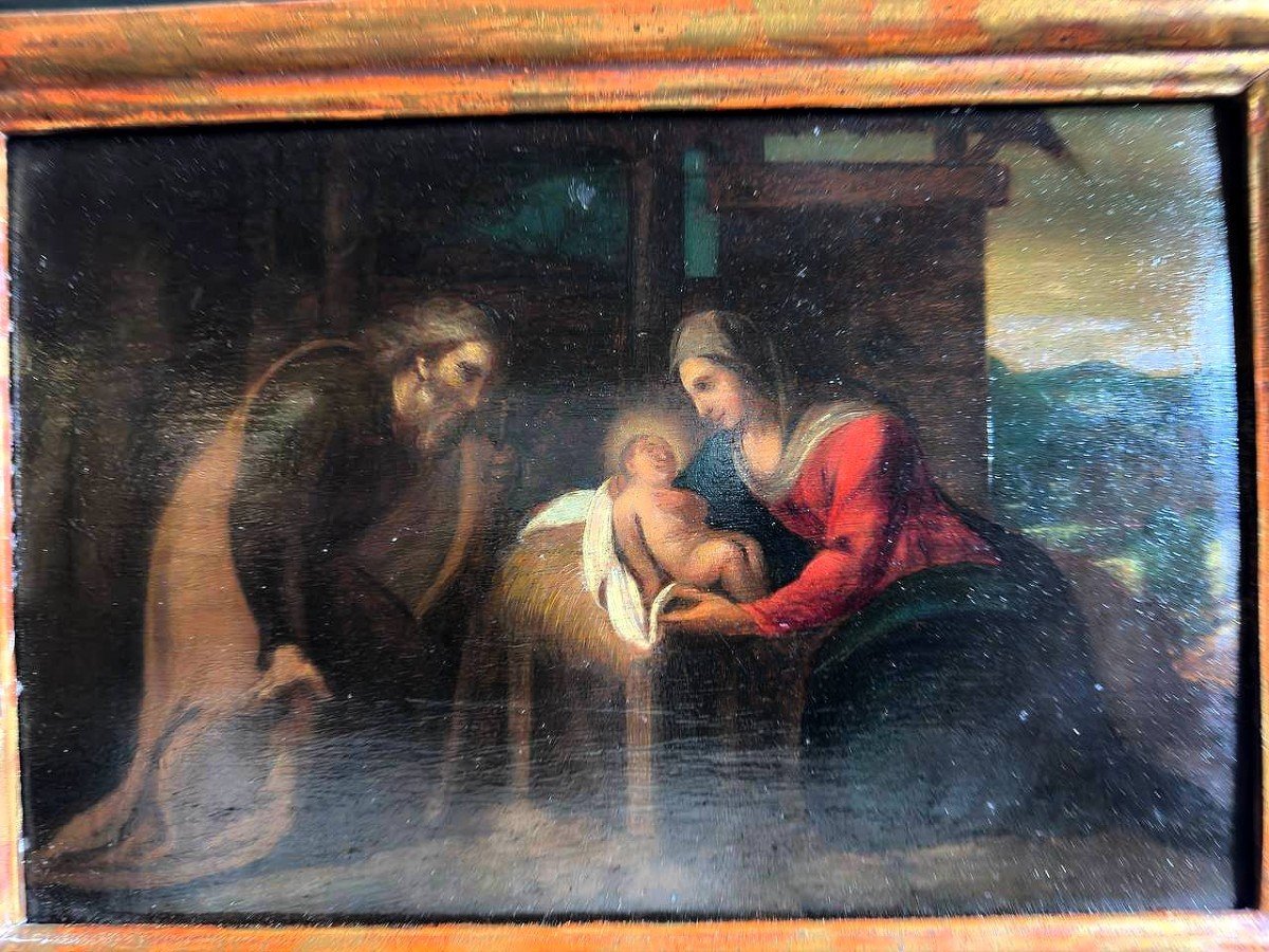 Italian School Painting 17th-18th Century Biblical Scene "the Birth Of Christ"-photo-3