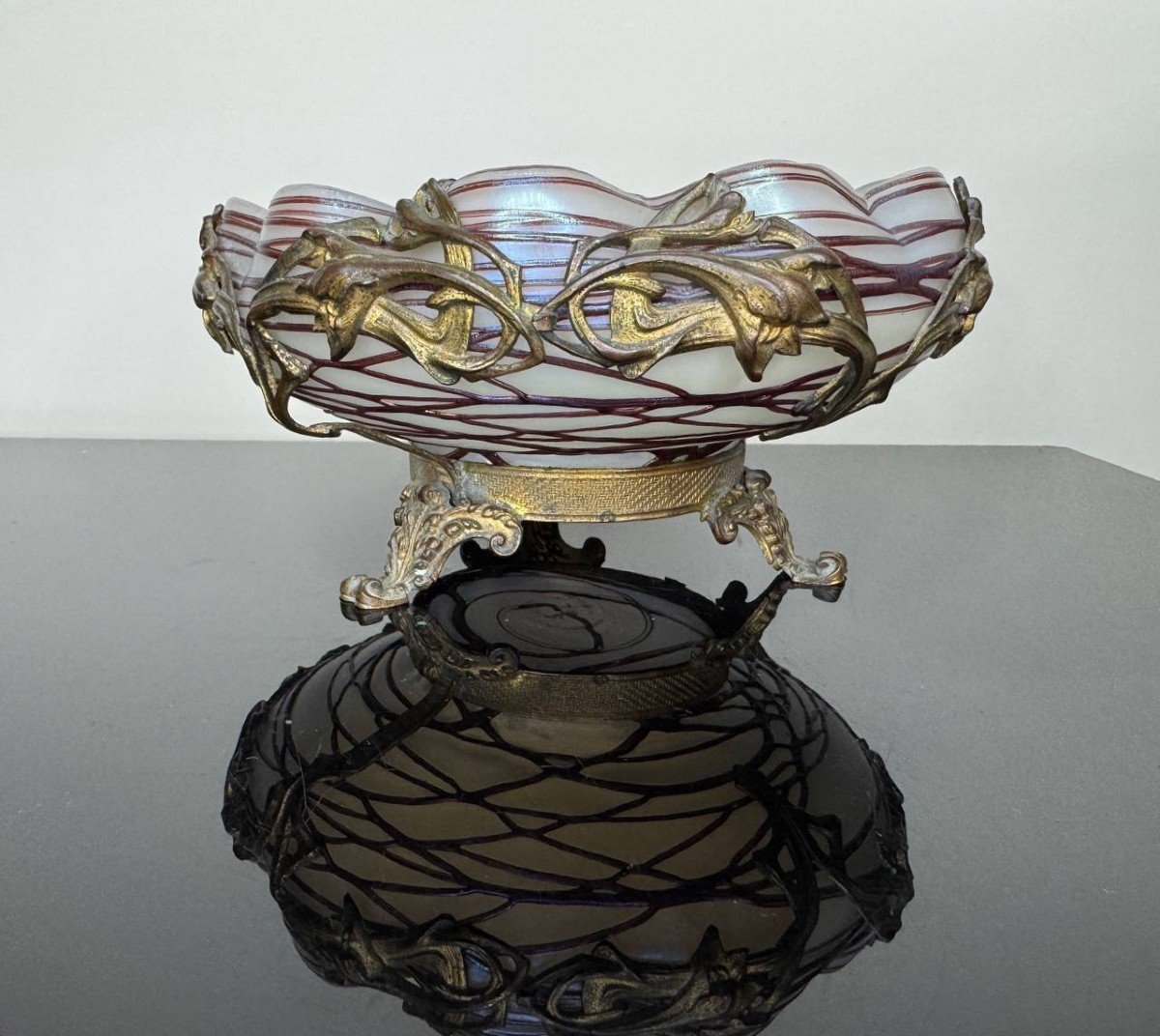 Iridescent Glass Cup Brass Loetz Pallme-könig Bohemia Austria Art Nouveau 19th-photo-3