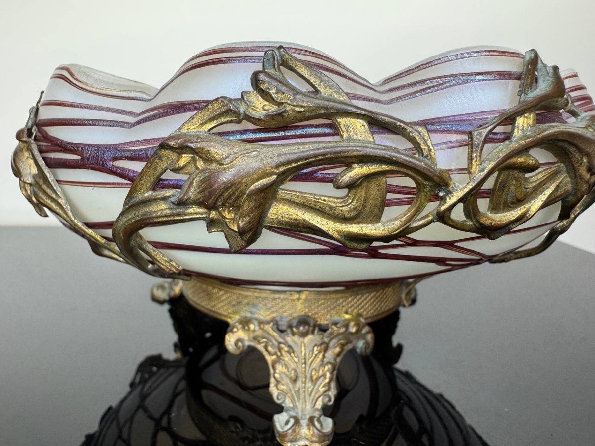 Iridescent Glass Cup Brass Loetz Pallme-könig Bohemia Austria Art Nouveau 19th-photo-1