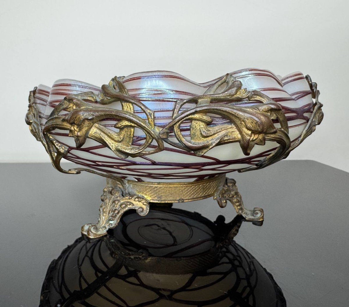 Iridescent Glass Cup Brass Loetz Pallme-könig Bohemia Austria Art Nouveau 19th