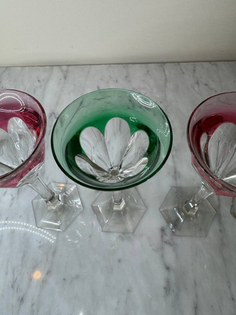 Rohmer Pink And Green Color Glasses In Baccarat Crystal-photo-4