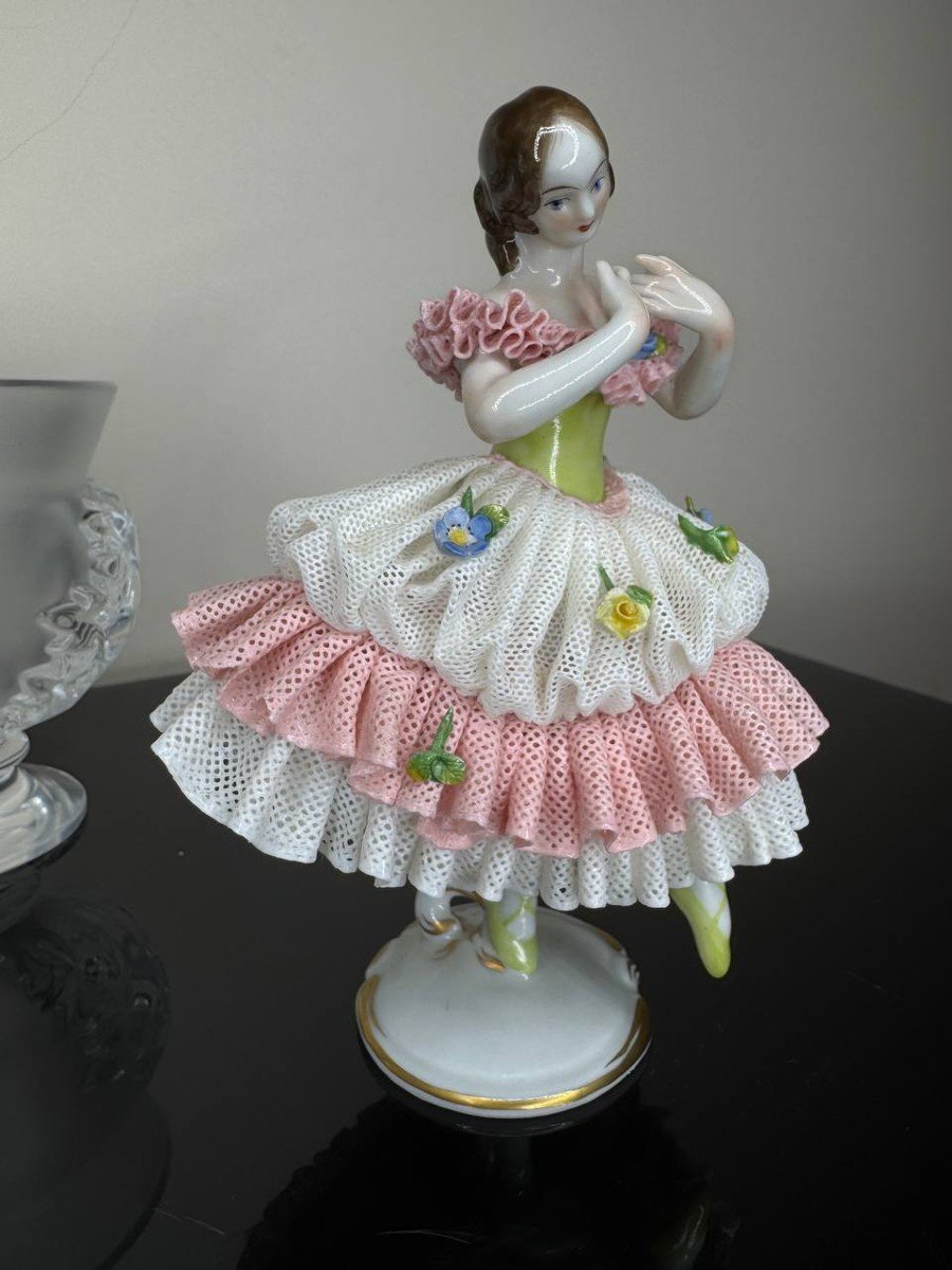 Figurine De Ballerine En Dentelle Allemande De Volkstedt-photo-4