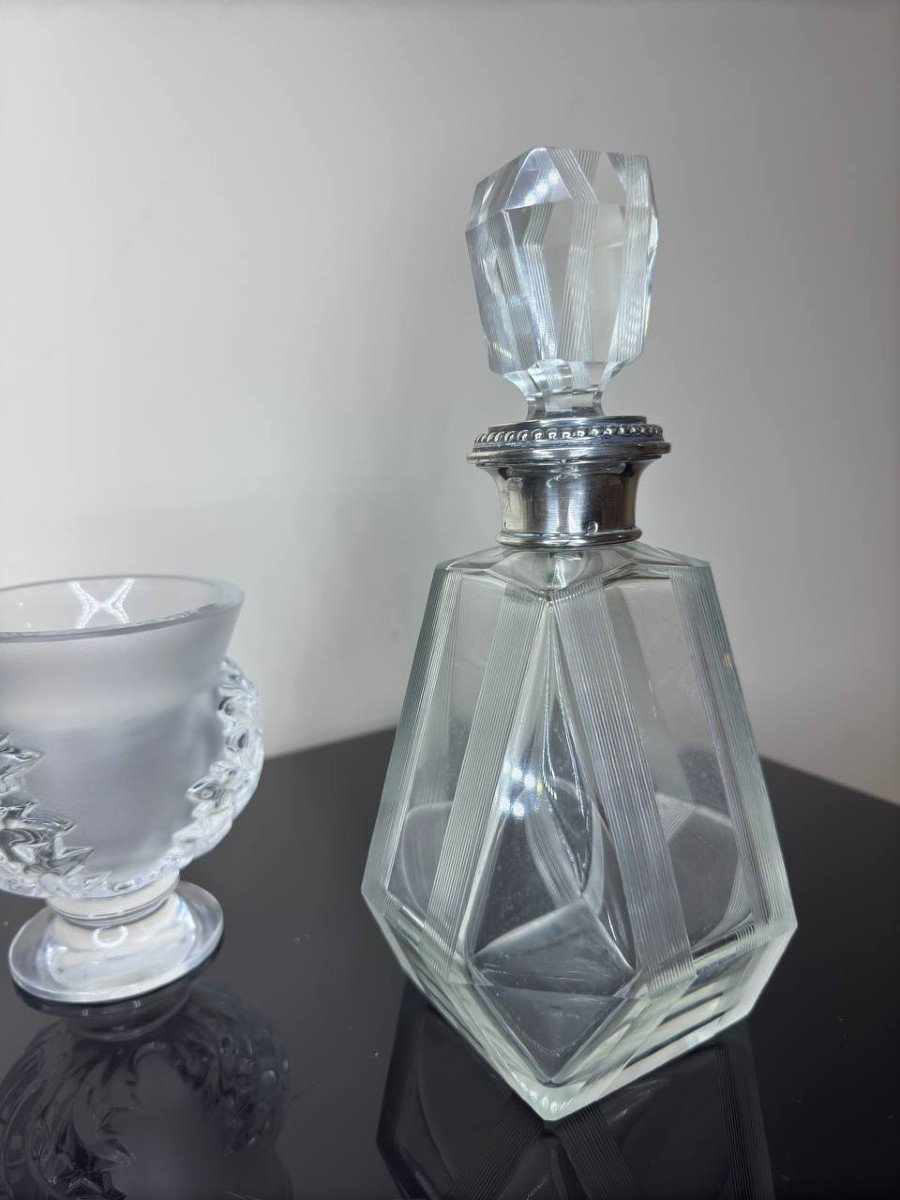 Carafe à Liqueur En Cristal Et Argent Massif  Art Déco-photo-2