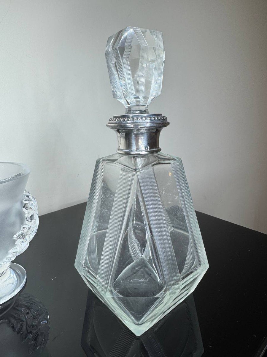 Carafe à Liqueur En Cristal Et Argent Massif  Art Déco-photo-2