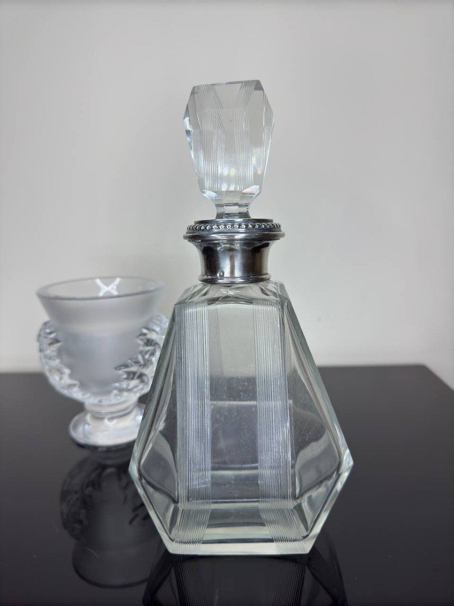 Carafe à Liqueur En Cristal Et Argent Massif  Art Déco