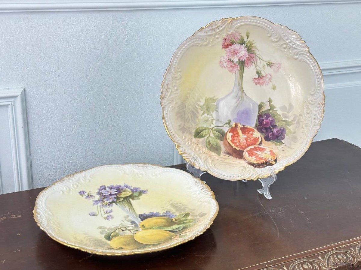 Two Large 20th Century Limoges Hand Painted Dishes-photo-4