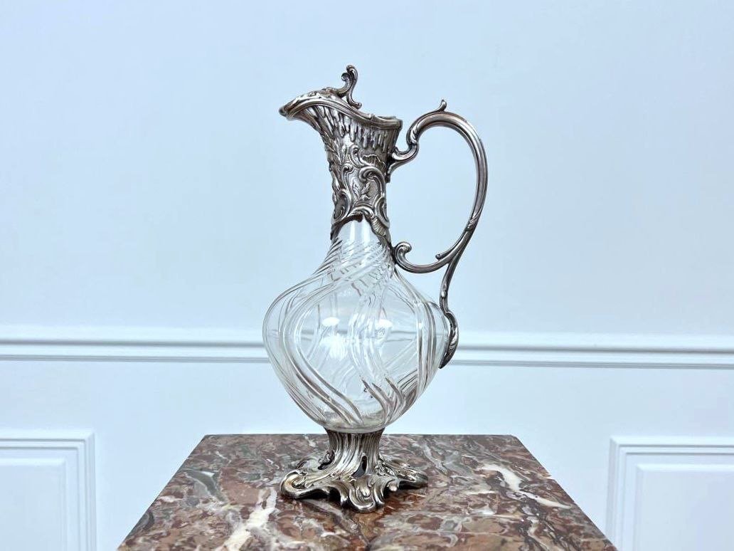 "crystal And Silver Metal Ewer, Late 19th Century"