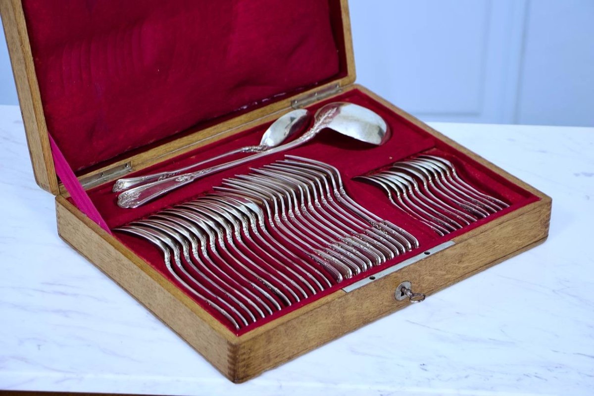 37-piece Solid Silver Cutlery Set, Minerva Hallmark, 1st Grade-photo-2