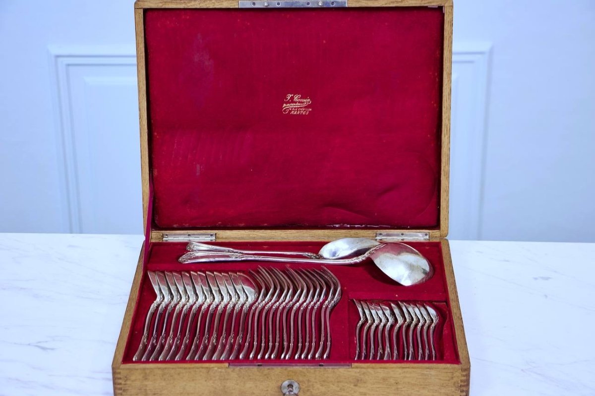 37-piece Solid Silver Cutlery Set, Minerva Hallmark, 1st Grade-photo-4