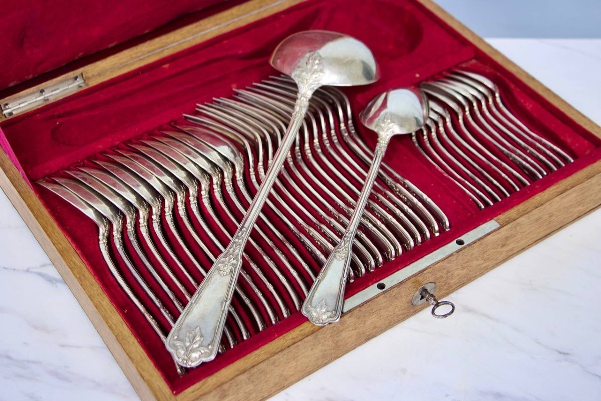 37-piece Solid Silver Cutlery Set, Minerva Hallmark, 1st Grade-photo-5