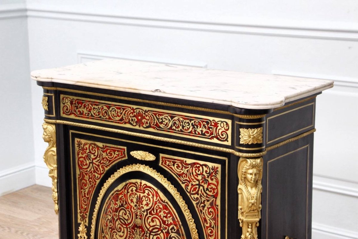 Meuble d'Appui, Commode Boulle d'époque Napoléon III 19ème Siècle -photo-3