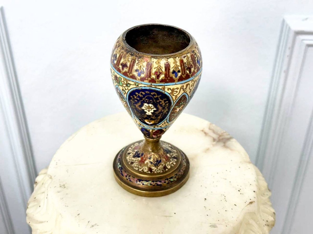 Vase Gobelet En Bronze Champlevé Cloisonné-photo-4