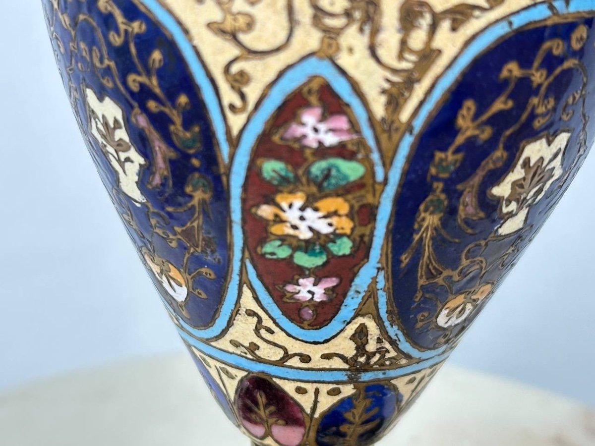 Vase Gobelet En Bronze Champlevé Cloisonné-photo-3