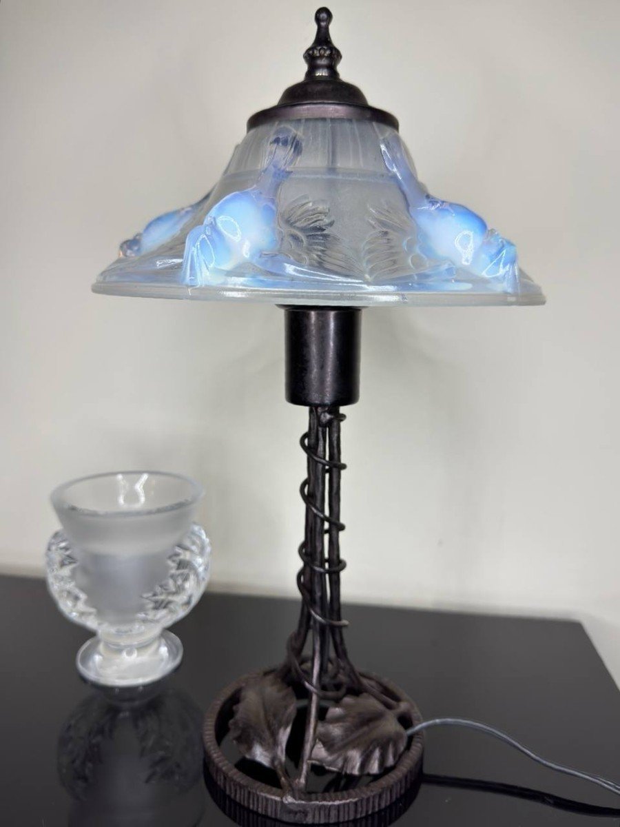 Opalescent Art Deco Lamp Signed Jean Boris Lacroix, France-photo-2