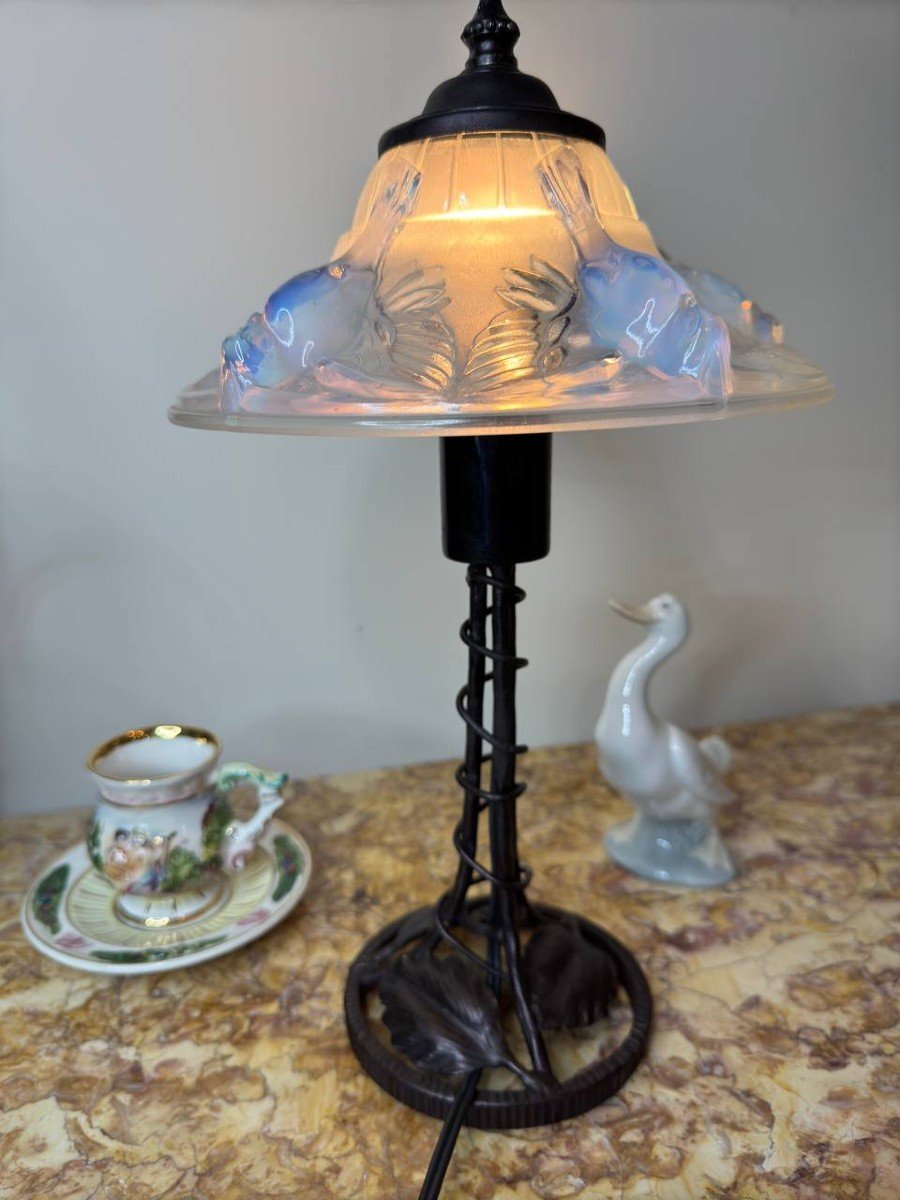 Opalescent Art Deco Lamp Signed Jean Boris Lacroix, France-photo-4