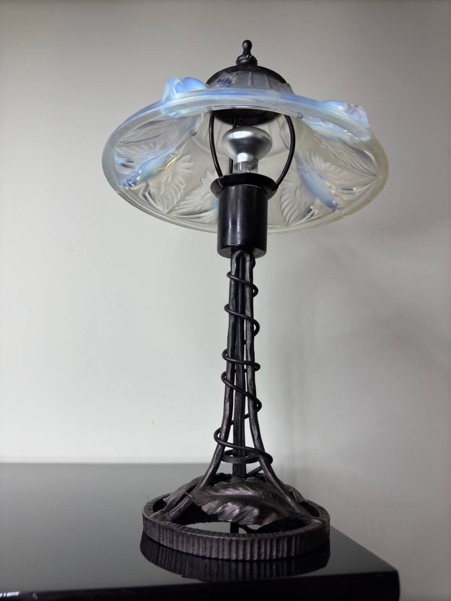 Opalescent Art Deco Lamp Signed Jean Boris Lacroix, France-photo-7