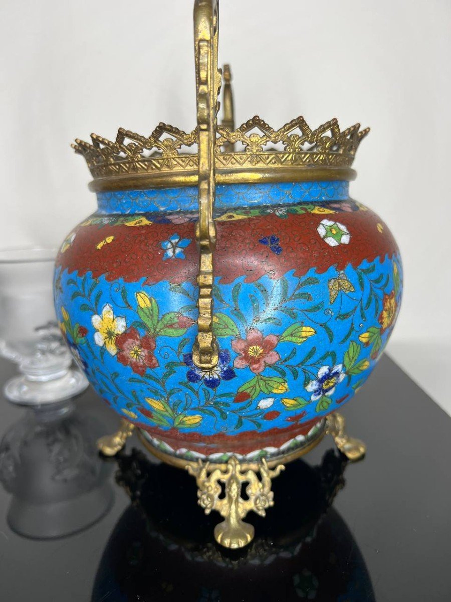 Cloisonné Enamel Vase Bronze Mount-photo-3