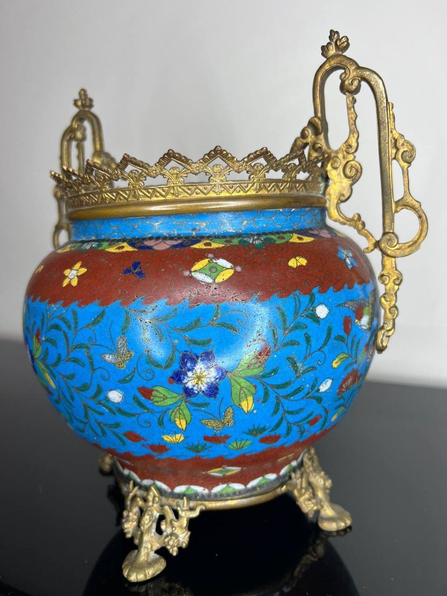 Cloisonné Enamel Vase Bronze Mount-photo-4