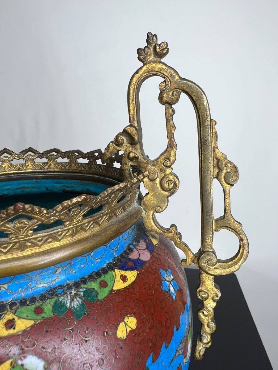 Cloisonné Enamel Vase Bronze Mount-photo-2