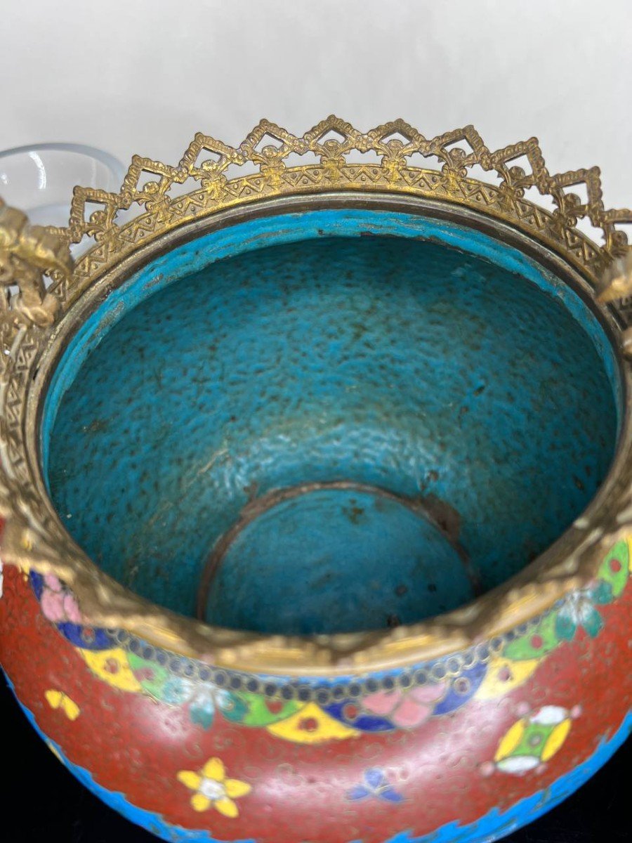 Cloisonné Enamel Vase Bronze Mount-photo-3