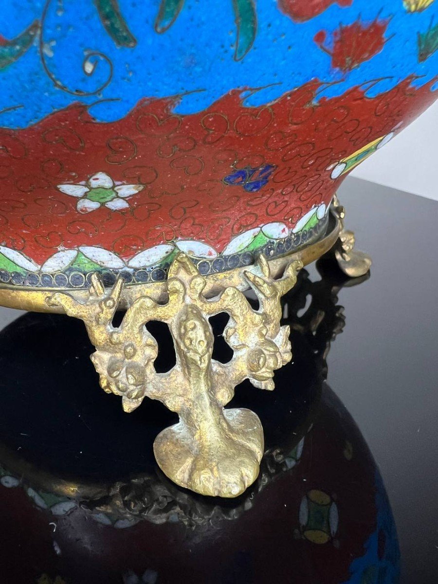 Cloisonné Enamel Vase Bronze Mount-photo-4