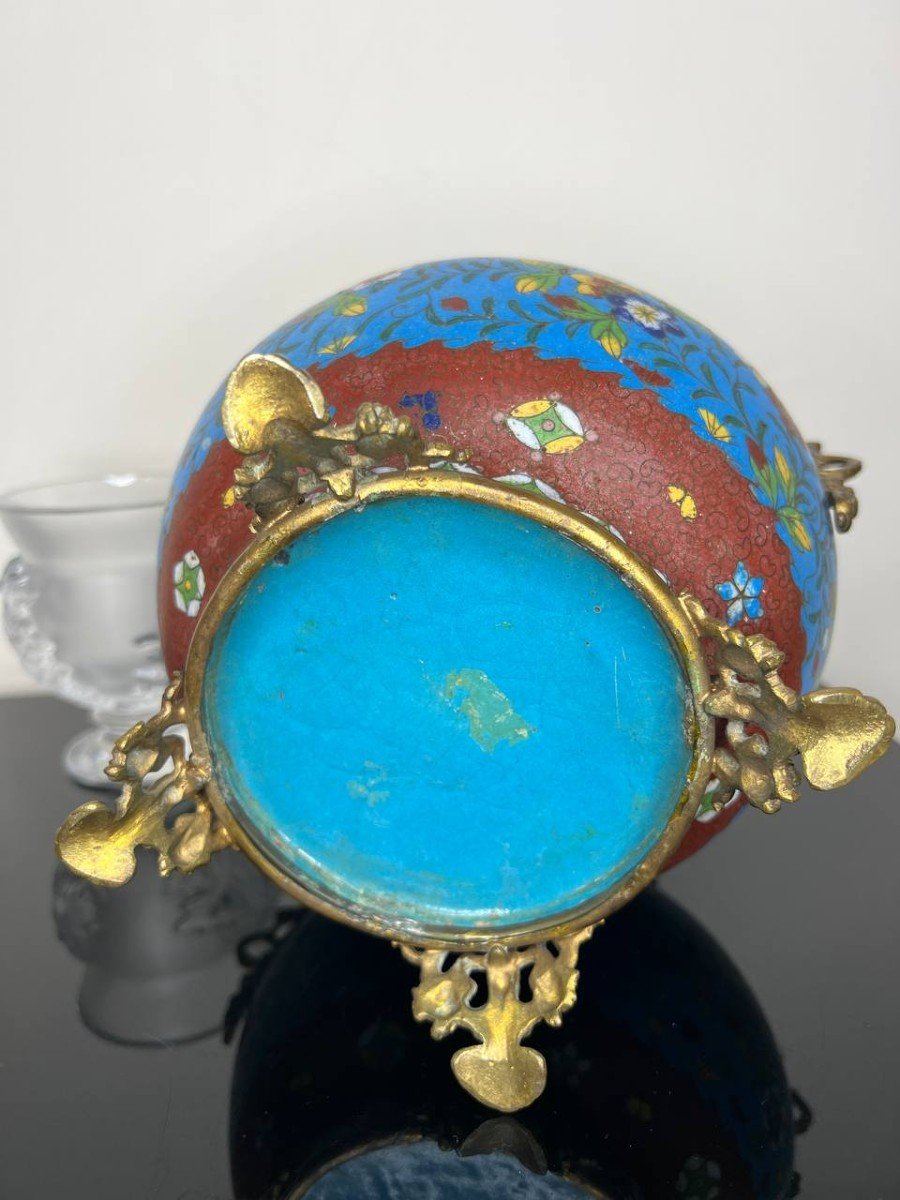 Cloisonné Enamel Vase Bronze Mount-photo-5