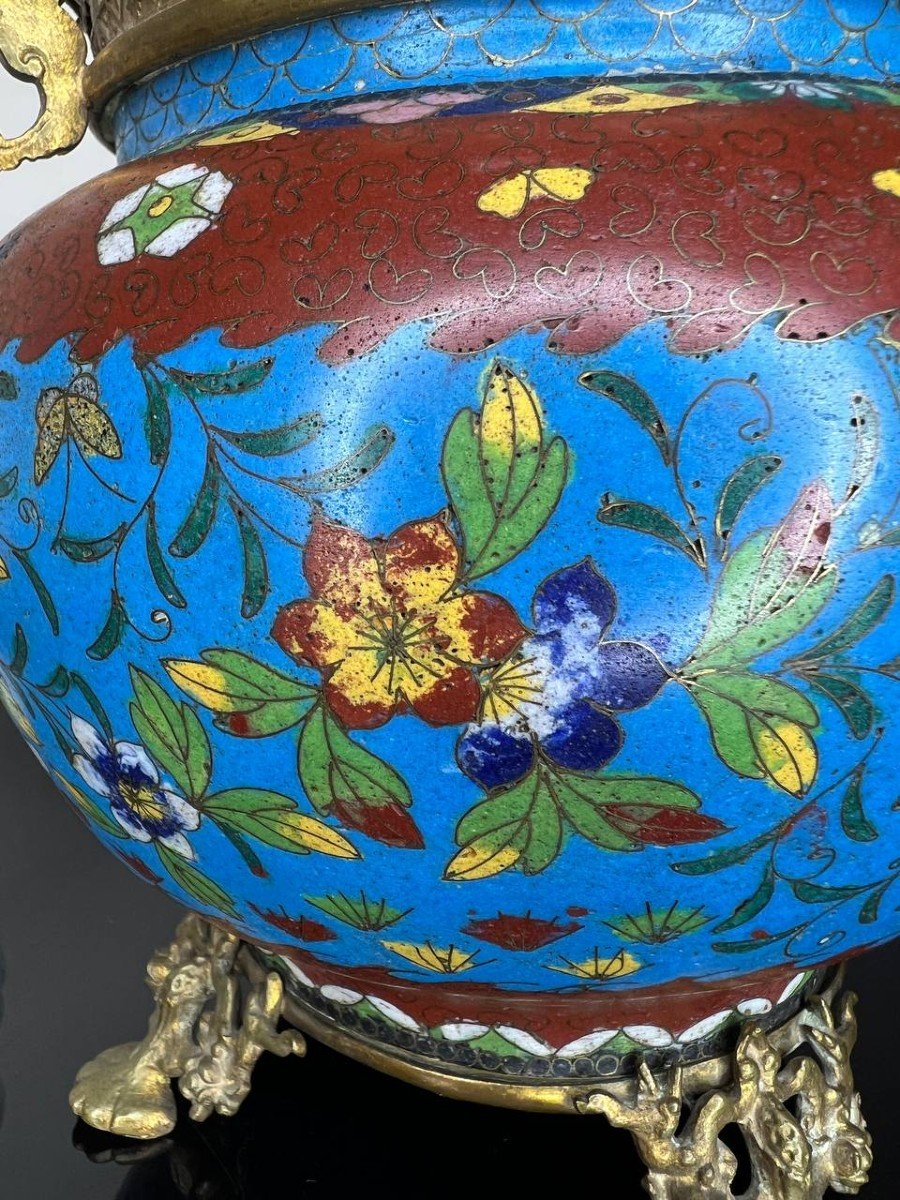 Cloisonné Enamel Vase Bronze Mount-photo-6