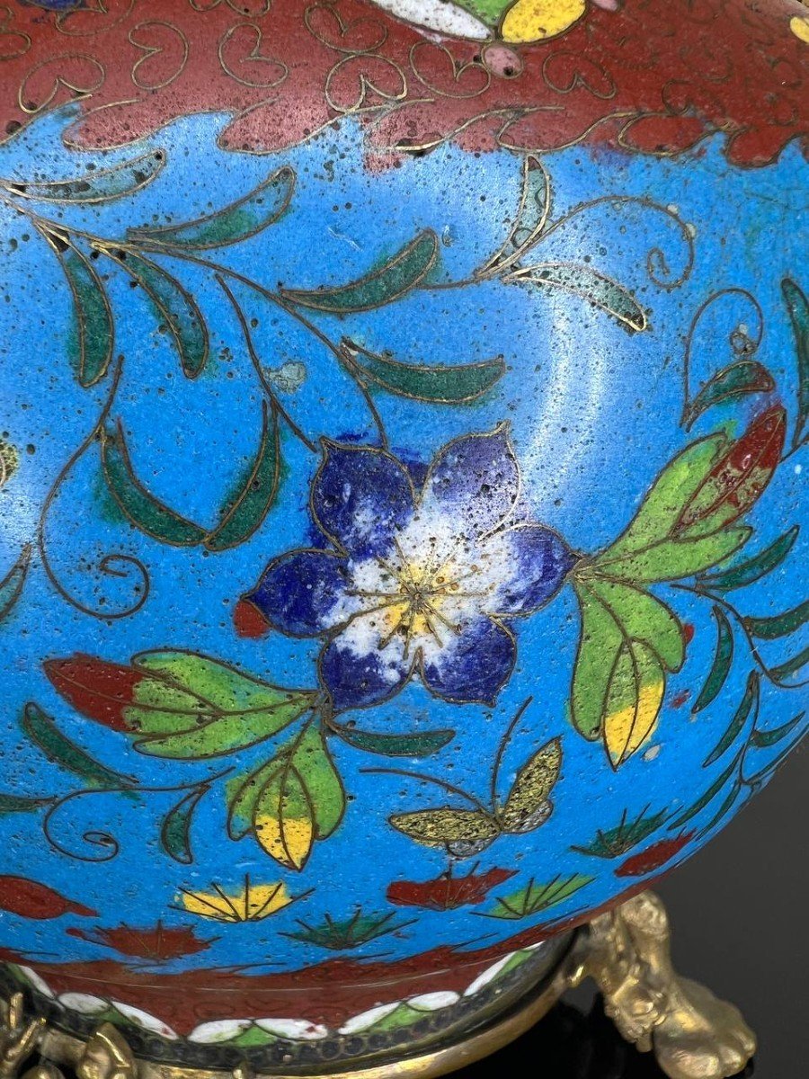 Cloisonné Enamel Vase Bronze Mount-photo-8