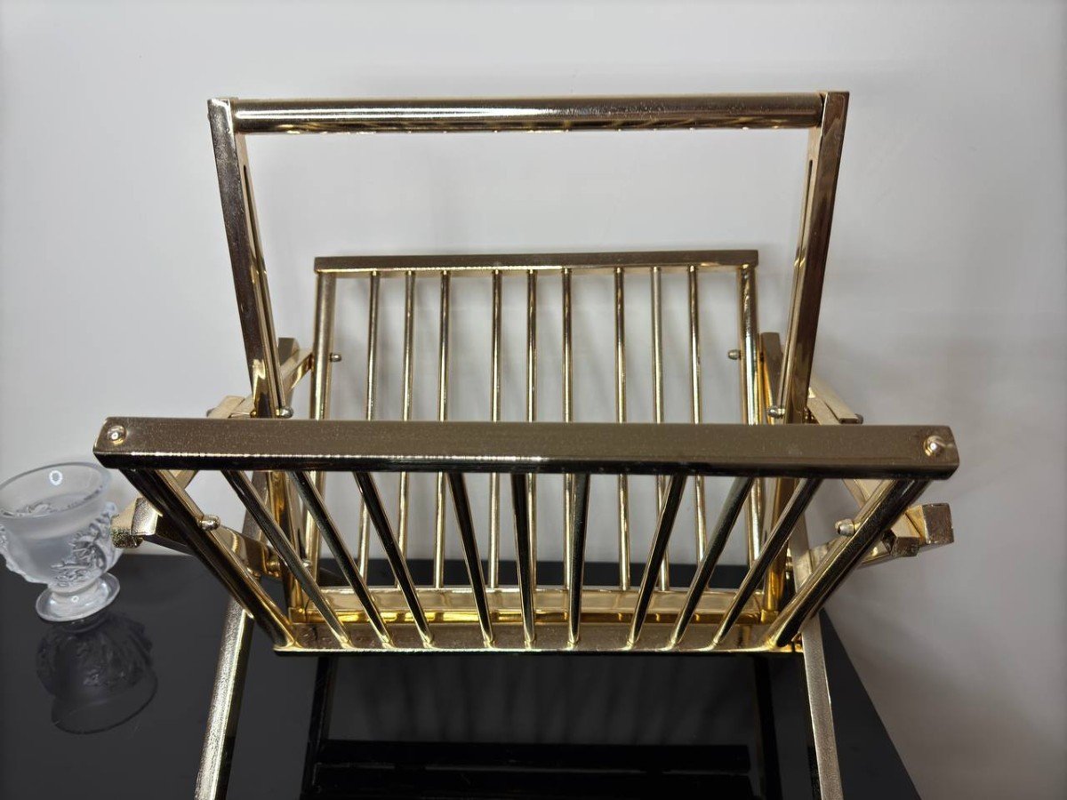 Polished Brass Magazine Rack, Italy, 1970s-photo-2