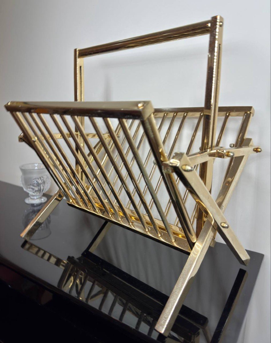 Polished Brass Magazine Rack, Italy, 1970s-photo-3