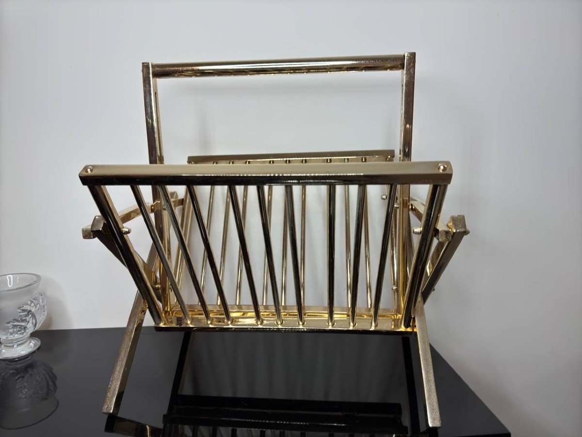 Polished Brass Magazine Rack, Italy, 1970s-photo-4