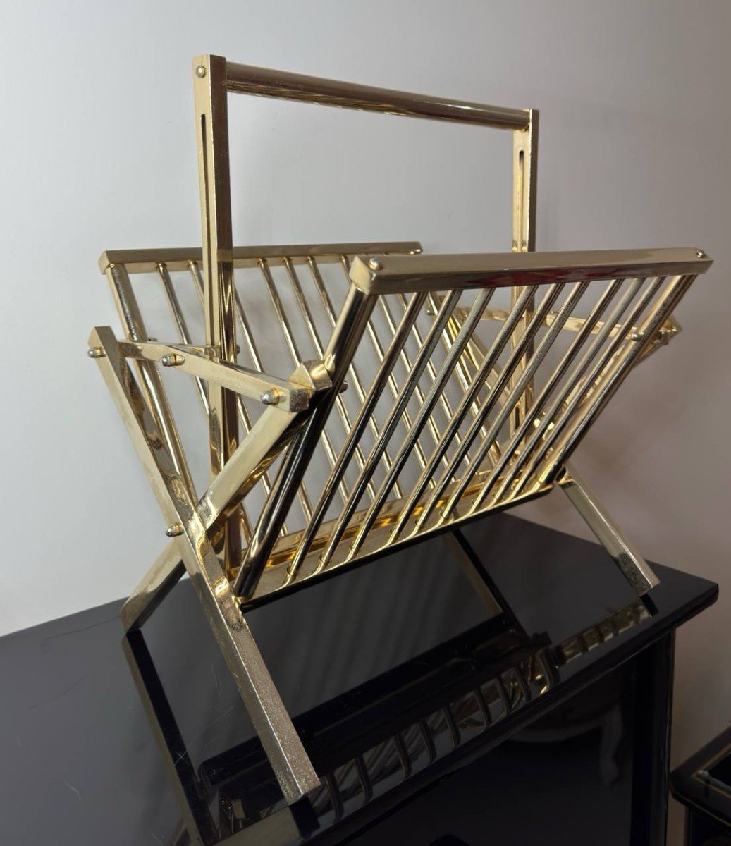 Polished Brass Magazine Rack, Italy, 1970s-photo-5