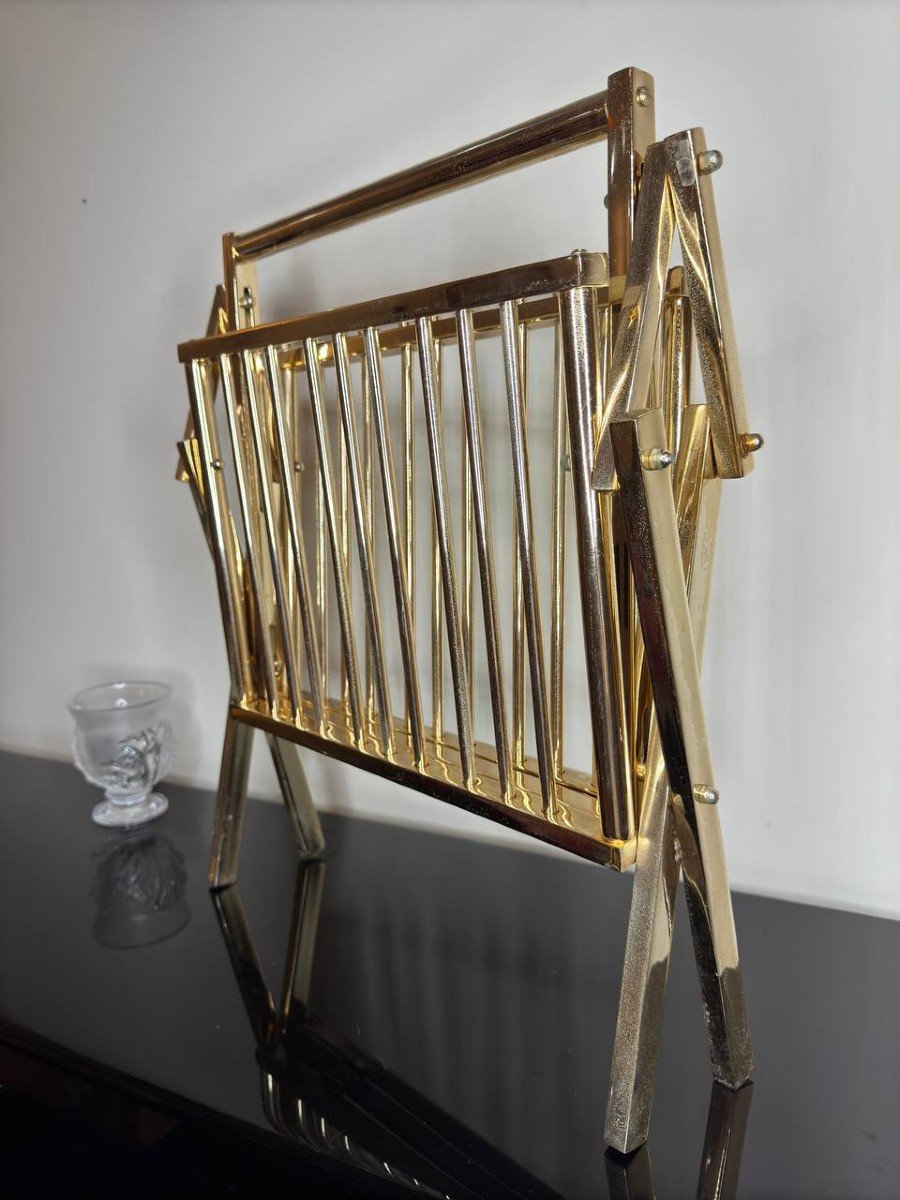 Polished Brass Magazine Rack, Italy, 1970s-photo-6