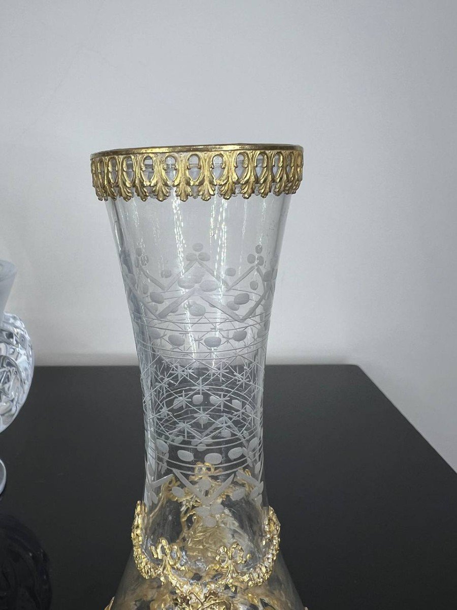 Vase En Cristal Taillé Fin XIXe Napoléon III Laiton Et Bronze-photo-6