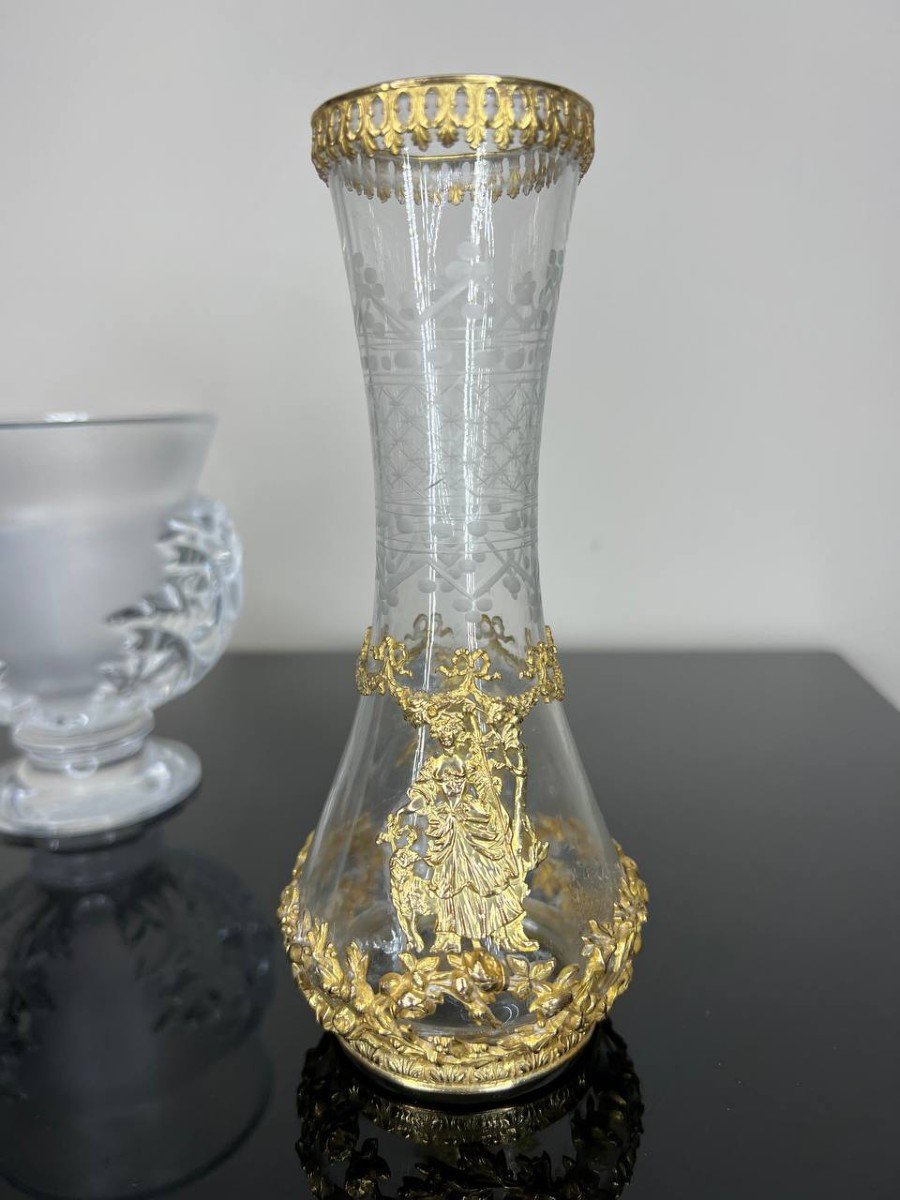 Cut Crystal Vase Late 19th Century Napoleon III Brass And Bronze-photo-8