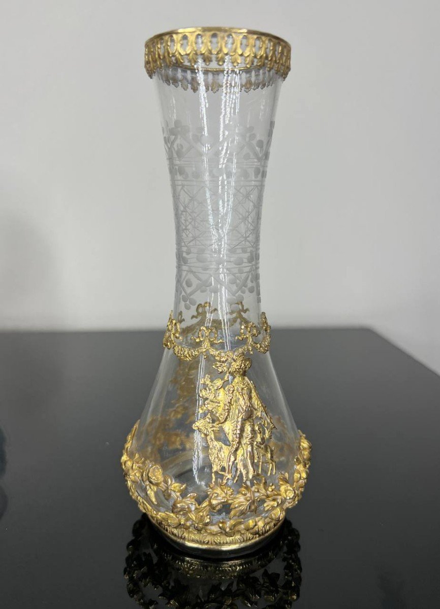 Vase En Cristal Taillé Fin XIXe Napoléon III Laiton Et Bronze