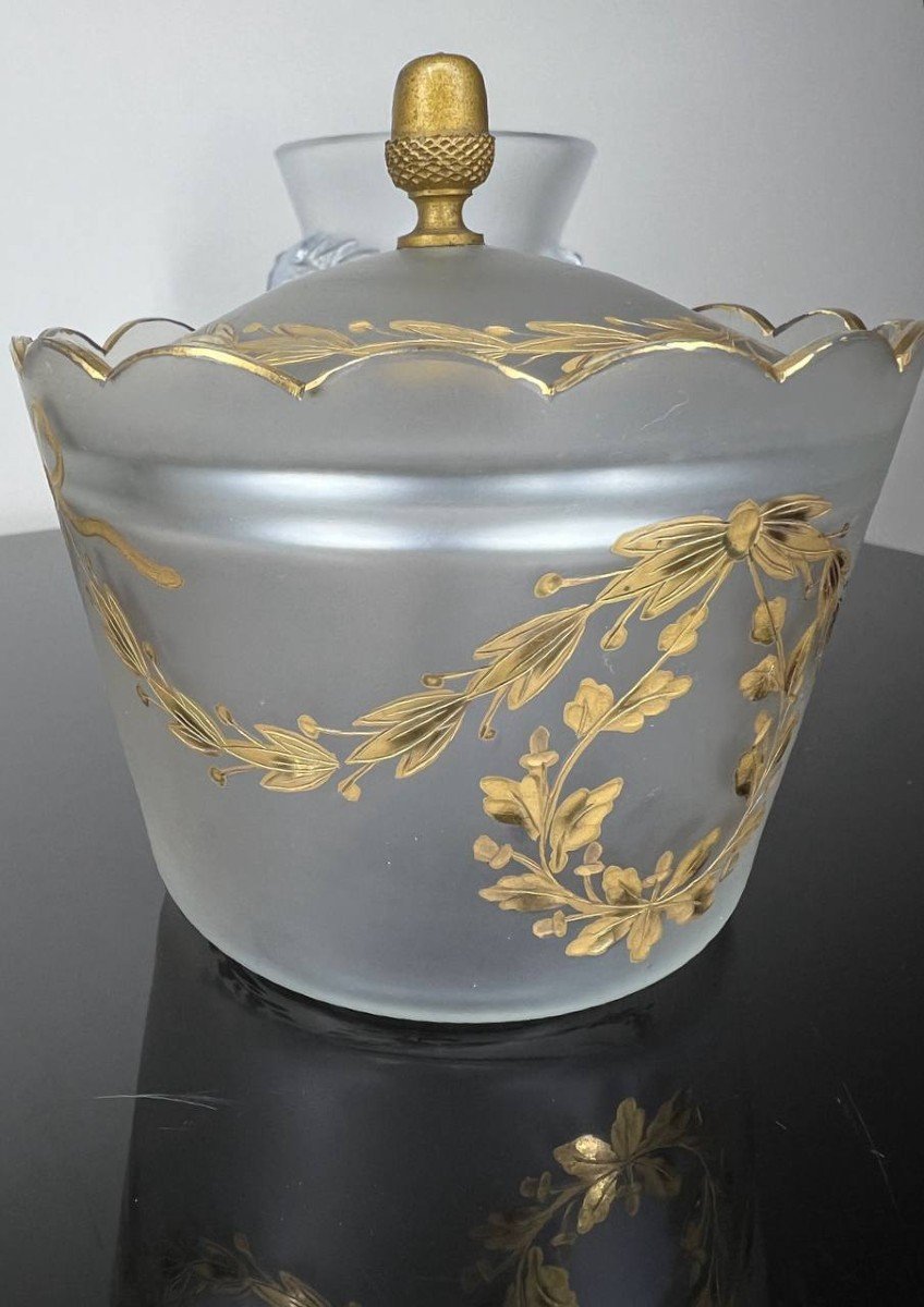 Antique French Style Hand Painted Opaque Glass Candy Or Sugar Bowl -photo-1