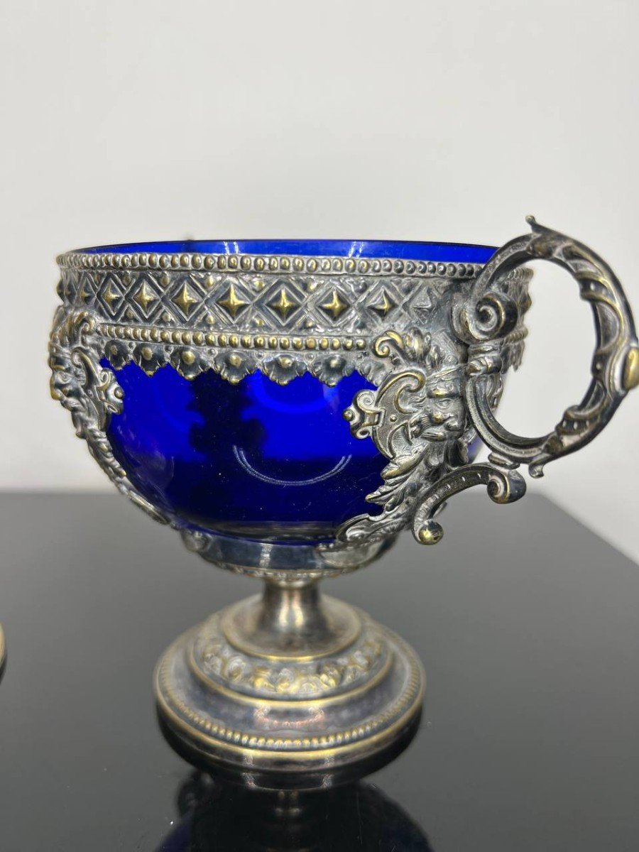 Silver Metal And Cobalt Blue Crystal Candy Dish-photo-2