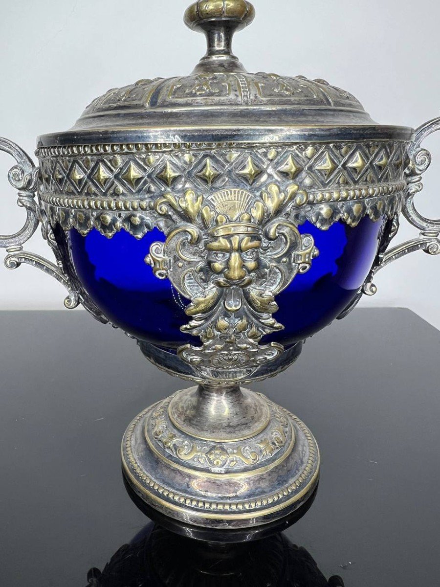 Silver Metal And Cobalt Blue Crystal Candy Dish-photo-3