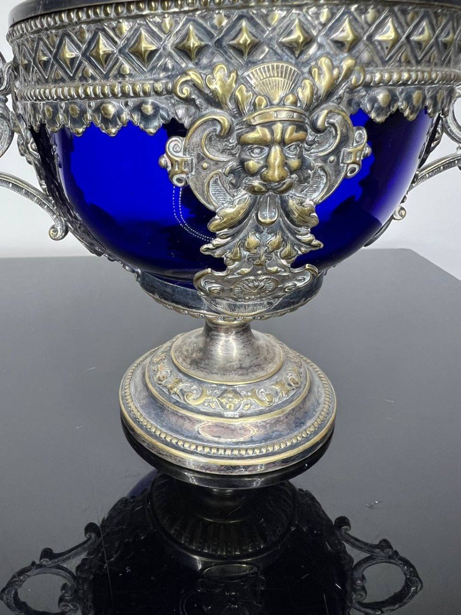 Silver Metal And Cobalt Blue Crystal Candy Dish-photo-4