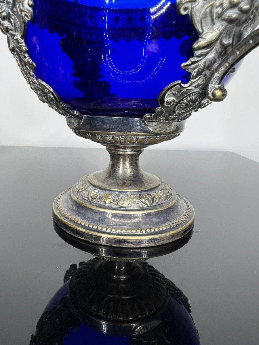 Silver Metal And Cobalt Blue Crystal Candy Dish-photo-2