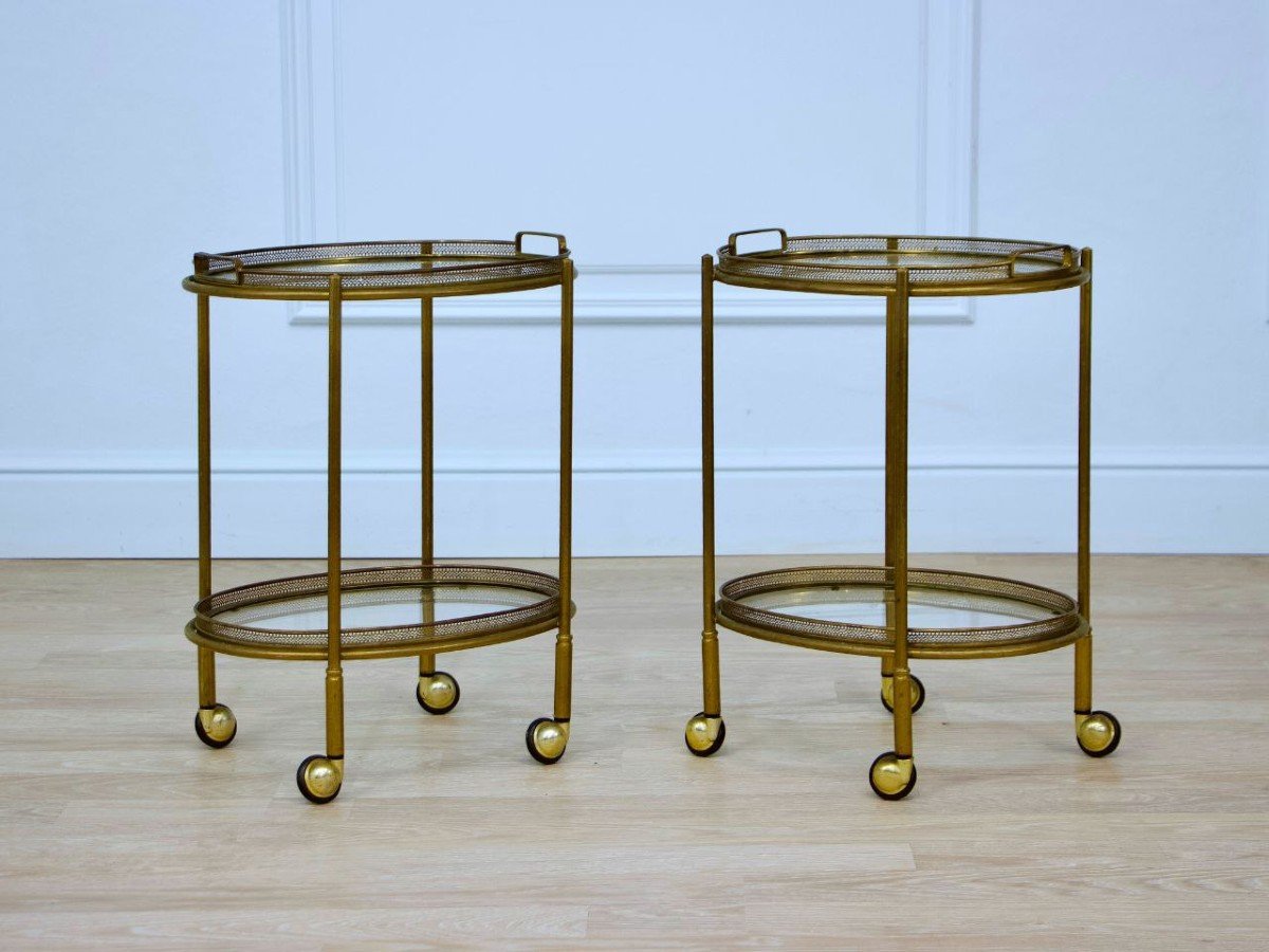 Tables d'Appoint,Chariots,Trolleys,Dessertes,Bars Roulant En Laiton Et Verre Italie,Années 1970-photo-5