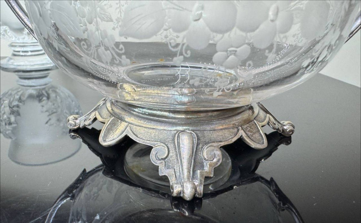 Sucrier ,  Bonbonniere, Pot A Biscuits Epoque Fin XIXème, Cristal Taille Et Metal Argente -photo-5