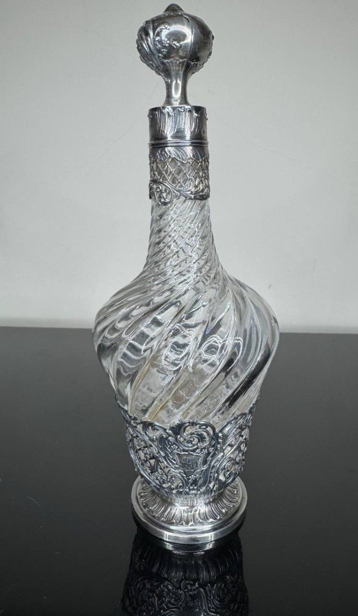 Carafe, Crystal Bottle And Silver Frame Napoleon III 19th Century-photo-3